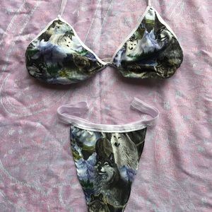wolves bralette & thong set - handmade lingerie